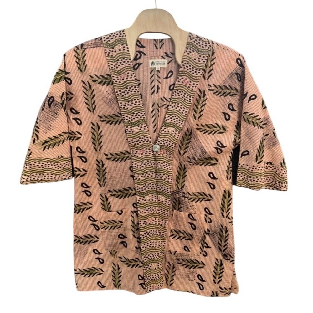 Marketplace Handwork of India Pink Green Block Print Tunic Jacket Plus Size 2W